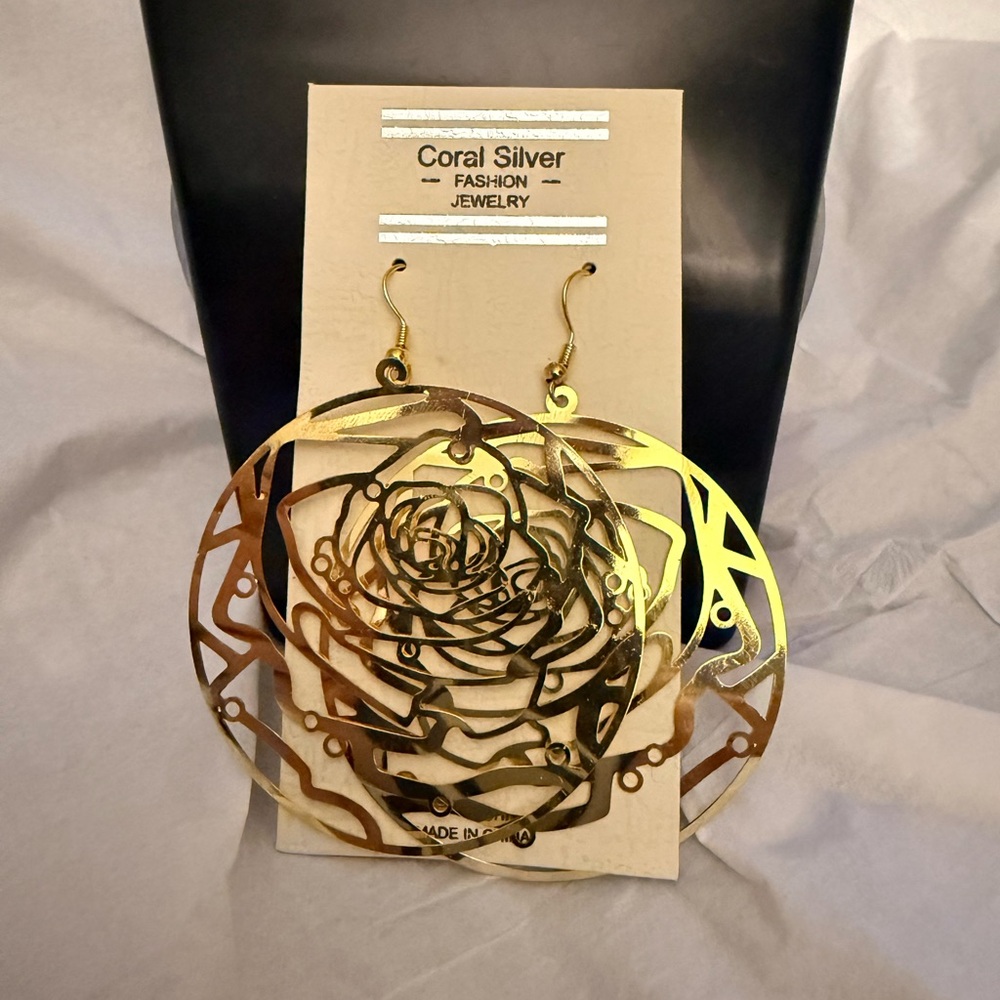 Gold Rose Dangle Earrings